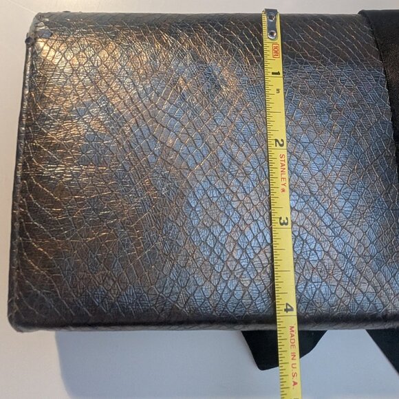 Iridescent Gray Rectangle Clutch Purse with Black Bow - Picture 5 of 8